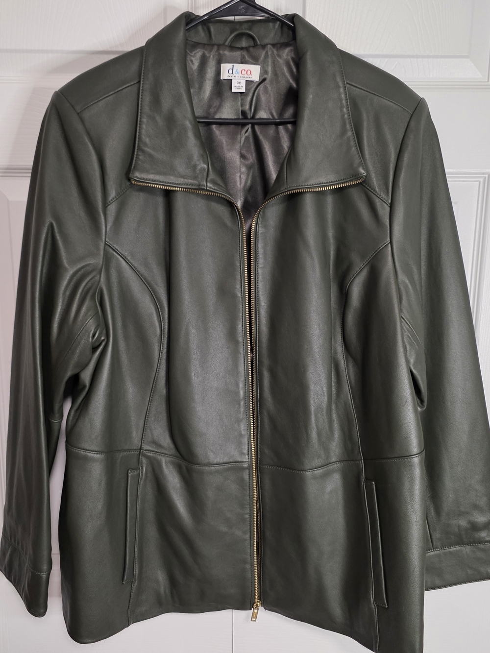 Denim&Co Olive Green Leather Zip Jacket